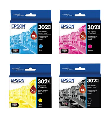 Epson T302XL Black/Cyan/Magenta/Yellow High Ink Cartridges, 4/Pack
