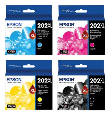 Epson T202XL Black/Cyan/Magenta/Yellow High Yield Ink Cartridge, 4/Pack