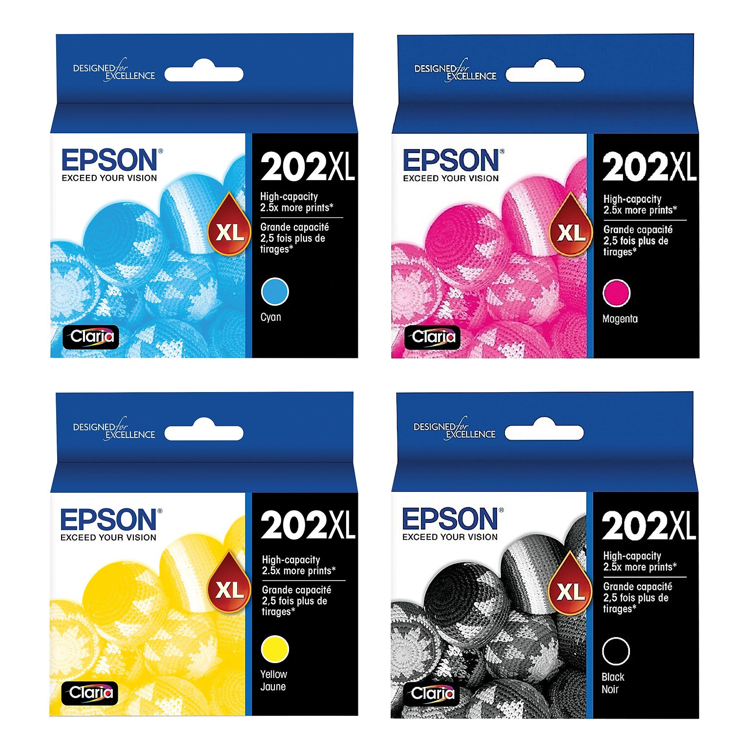 Epson T202XL Black/Cyan/Magenta/Yellow High Yield Ink Cartridge, 4/Pack