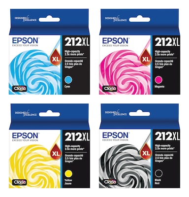 Epson T212XL Black/Cyan/Magenta/Yellow High Yield Ink Cartridges, 4/Pack
