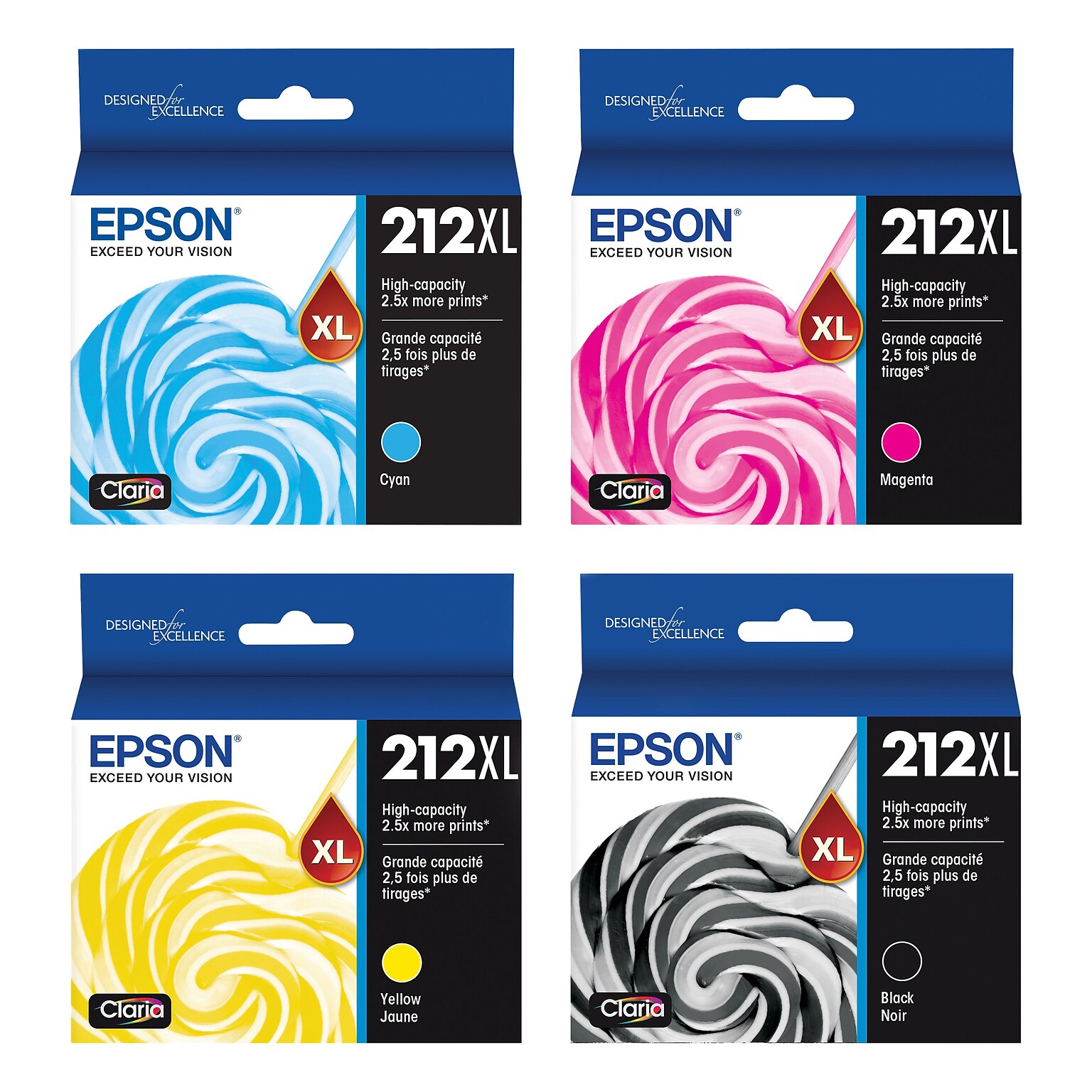 Epson T212XL Black/Cyan/Magenta/Yellow High Yield Ink Cartridges, 4/Pack