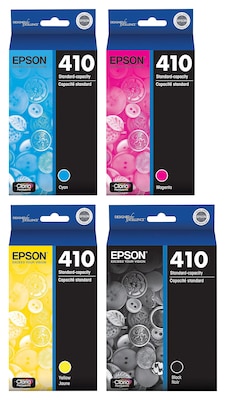 Epson T410 Black/Cyan/Magenta/Yellow Standard Yield Ink Cartridges, 4/Pack