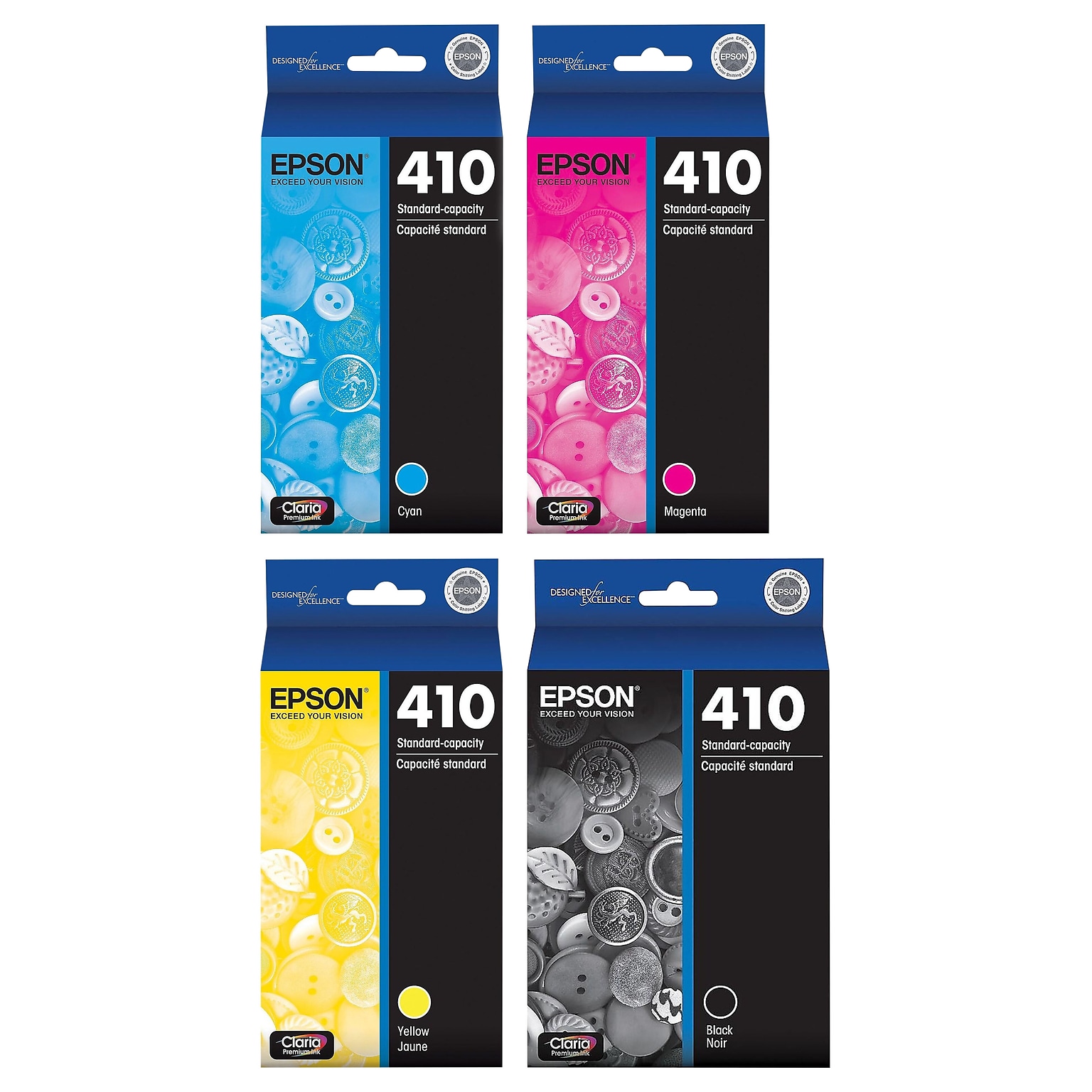 Epson T410 Black/Cyan/Magenta/Yellow Standard Yield Ink Cartridges, 4/Pack