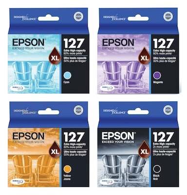 Epson T127XL Black/Cyan/Magenta/Yellow Extra High Yield Ink, 4/Pack