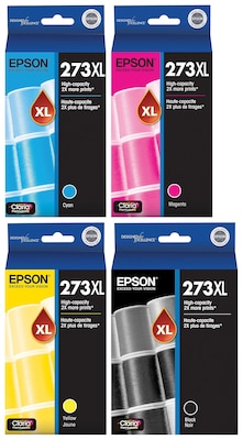 Epson T273XL Black/Cyan/Magenta/Yellow High Yield Ink Cartrtridges, 4/Pack