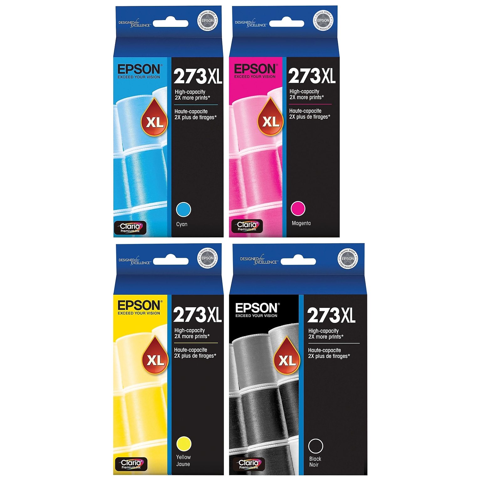 Epson T273XL Black/Cyan/Magenta/Yellow High Yield Ink Cartrtridges, 4/Pack