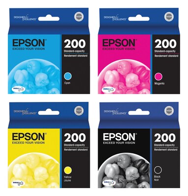 Epson T200 Black, Cyan, Magenta, Yellow Standard Yield Ink Cartridges, 4/Pack