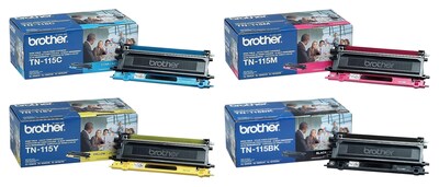 Brother TN115 Black, Cyan, Magenta, Yellow, High Yield Toner, 4/Pack