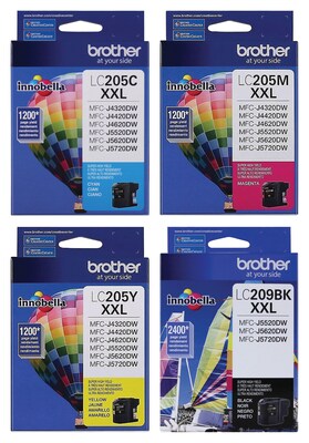 Brother LC209 Black/LC205 Cyan, Magenta, Yellow Extra High Yield Ink, 4/Pack