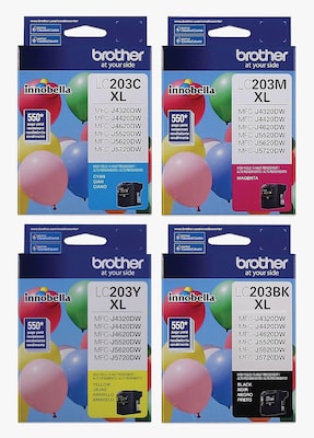 Brother LC203 Black, Cyan, Magenta, Yellow High Yield Ink, 4/Pack