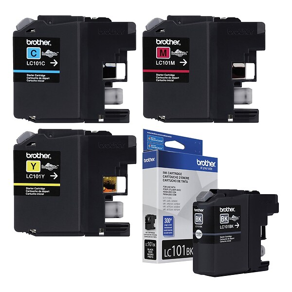 Brother LC101 Black, Cyan, Magenta, Yellow Standard Yield Ink, 4/Pack