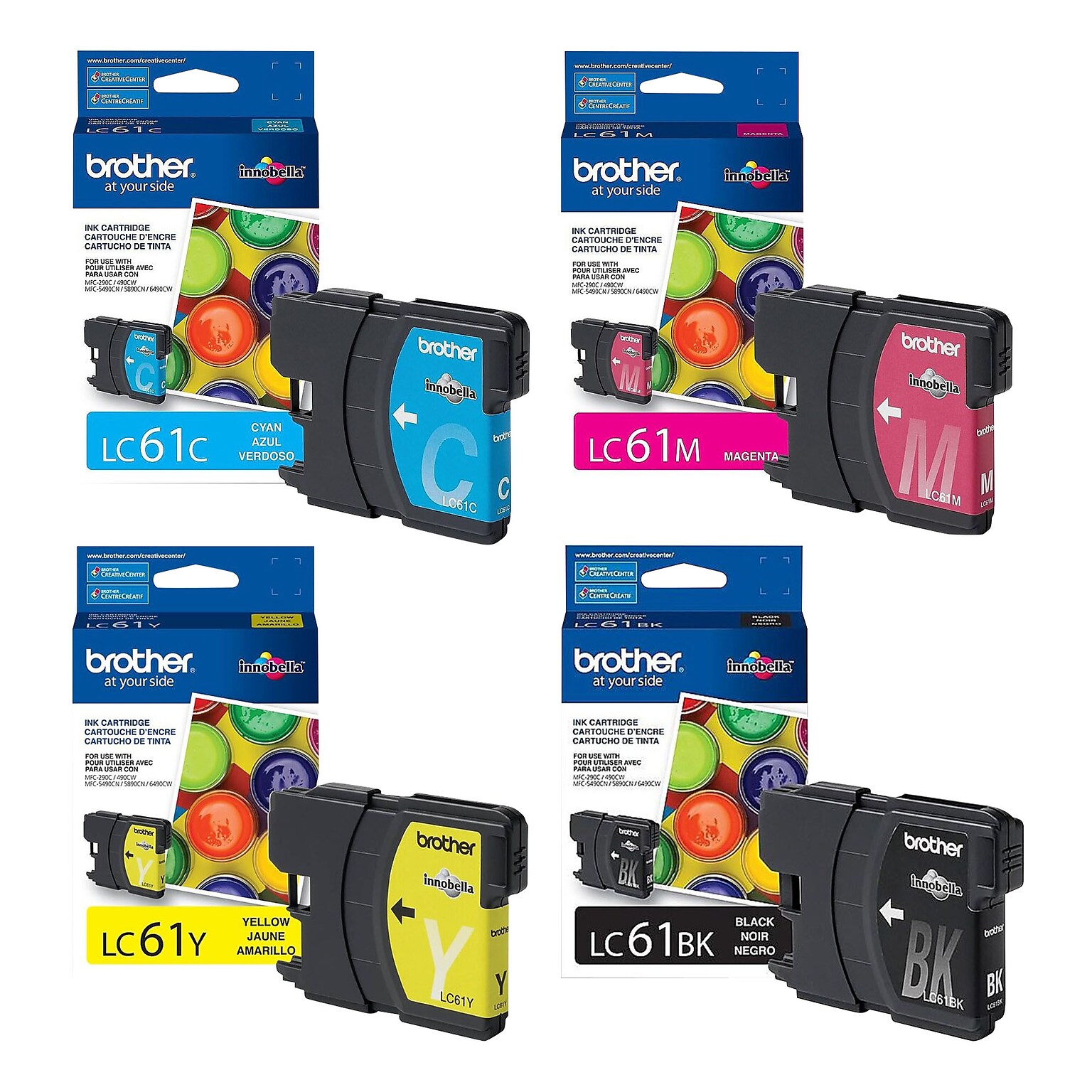 Brother LC61 Black, Cyan, Magenta, Yellow Standard Yield Ink, 4/Pack