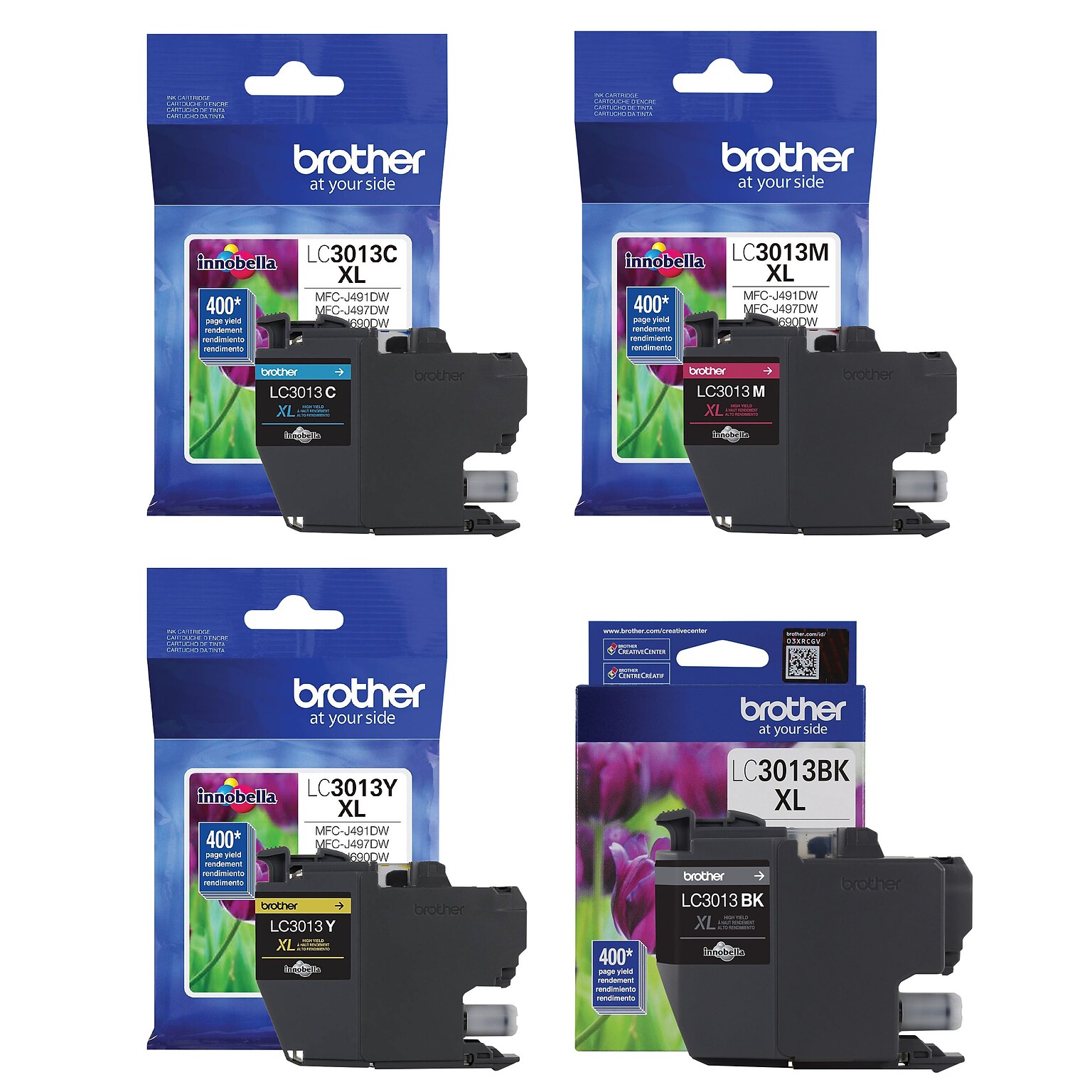 Brother LC3013 Black, Cyan, Magenta, Yellow High Yield Ink, 4/Pack