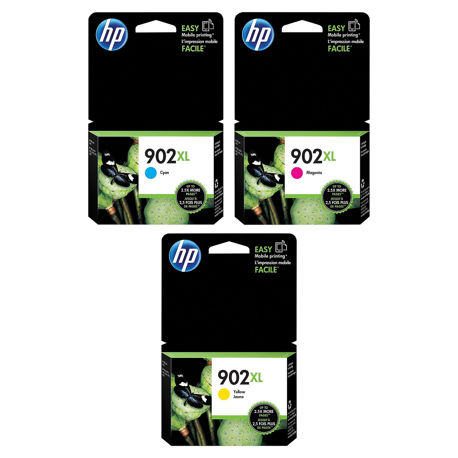 HP 902XL Cyan/Magenta/Yellow High Yield Ink Cartridge, 3/Pack