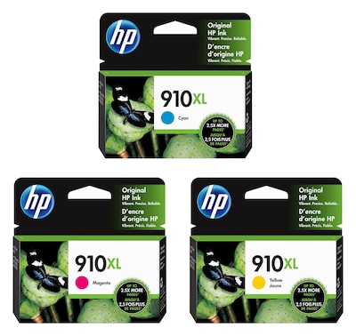 HP 910XL Cyan/Magenta/Yellow High Yield Ink Cartridge, 3/Pack