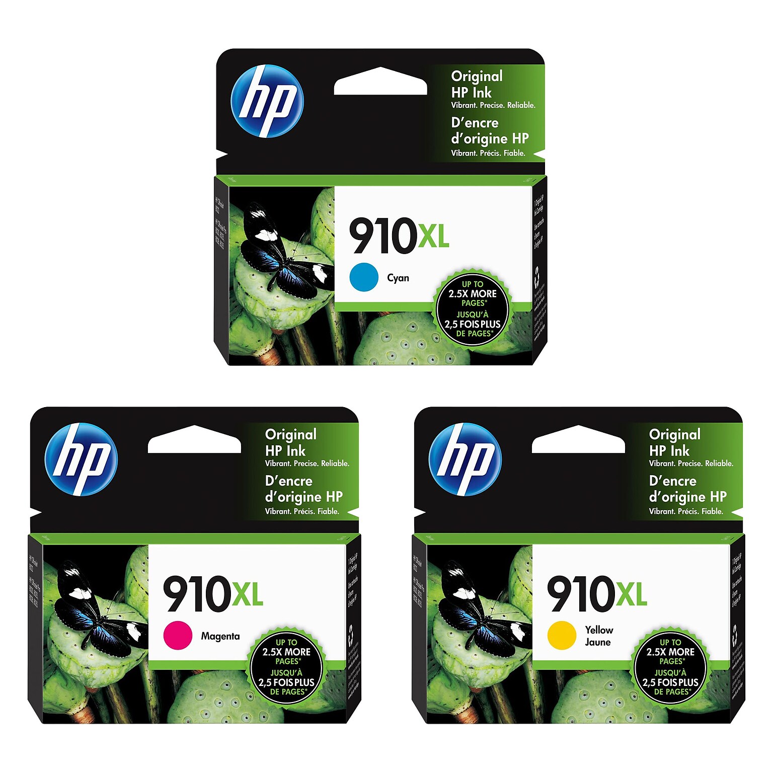 HP 910XL Cyan/Magenta/Yellow High Yield Ink Cartridge, 3/Pack