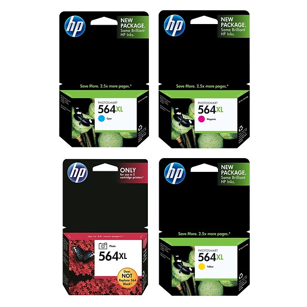 HP 564 Black/Cyan/Magenta/Yellow High Yield Ink Cartridge, 4/Pack