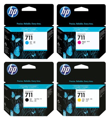 HP 711 Black/Cyan/Magenta/Yellow High Yield/Standard Ink Cartridge, 4/Pack