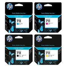 HP 711 Black/Cyan/Magenta/Yellow High Yield/Standard Ink Cartridge, 4/Pack