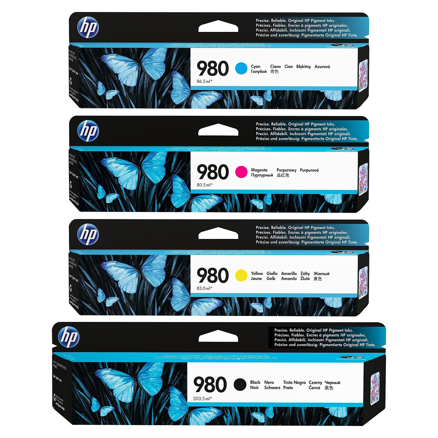 HP 980 Black/Cyan/Magenta/Yellow Standard Yield Ink Cartridge, 4/Pack