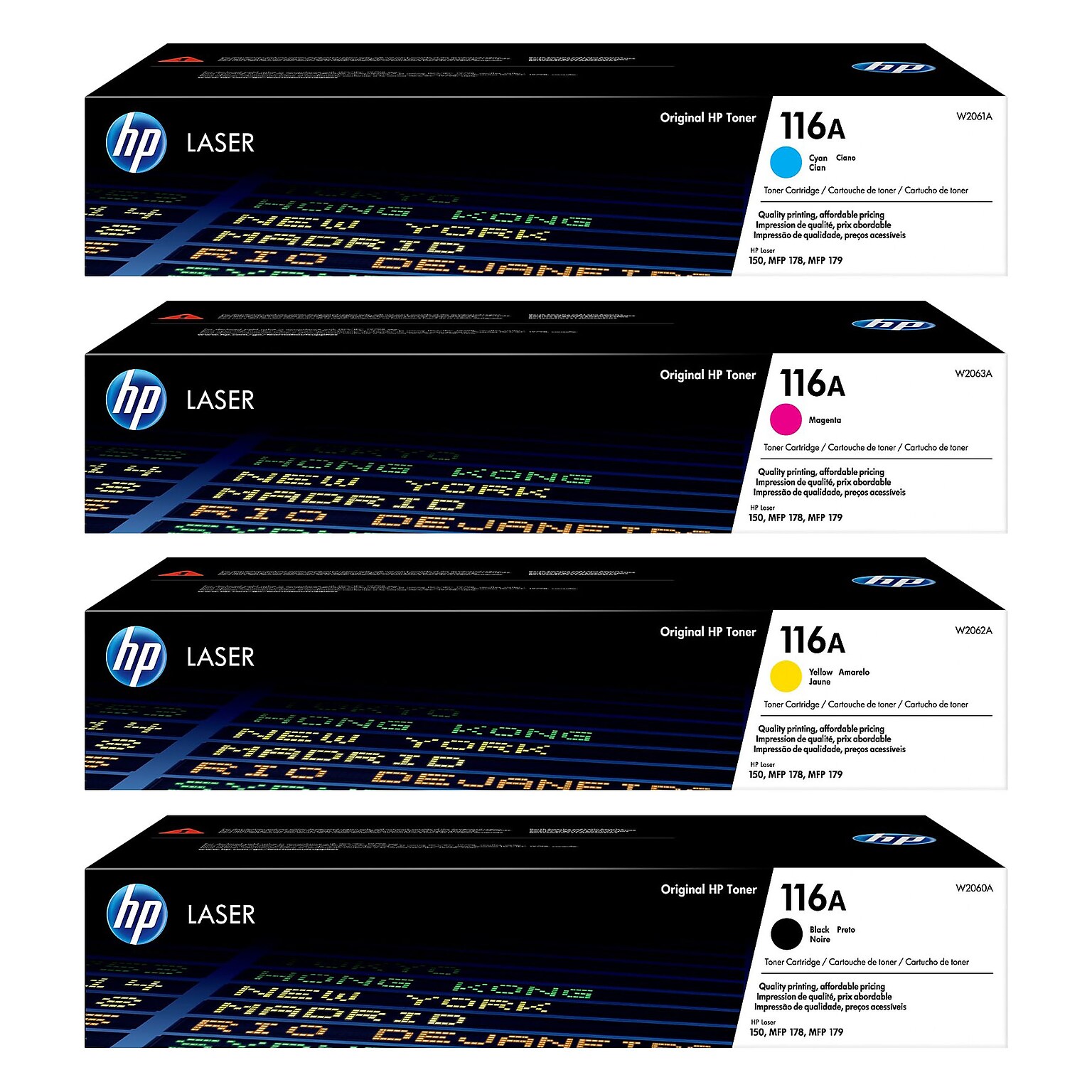 HP 116A Black/Cyan/Magenta/Yellow Standard Yield Toner Cartridge, 4/Pack