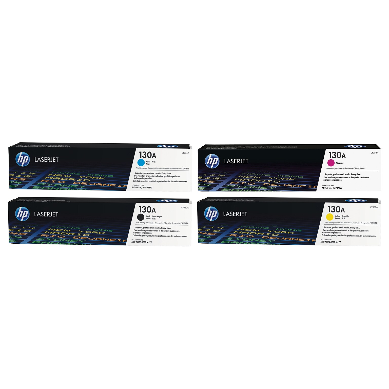 HP 130 Black/Cyan/Magenta/Yellow Standard Yield Toner Cartridge, 4/Pack