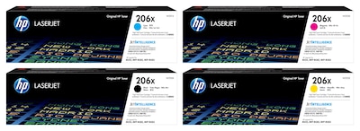 HP 206X Black/Cyan/Magenta/Yellow High Yield Toner Cartridge, 4/Pack