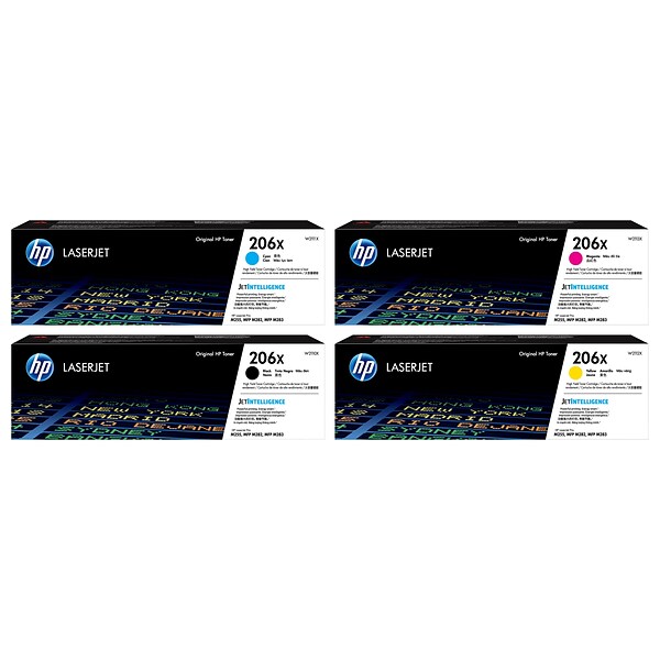 HP 206 Black/Cyan/Magenta/Yellow High Yield Toner Cartridge, 4/Pack