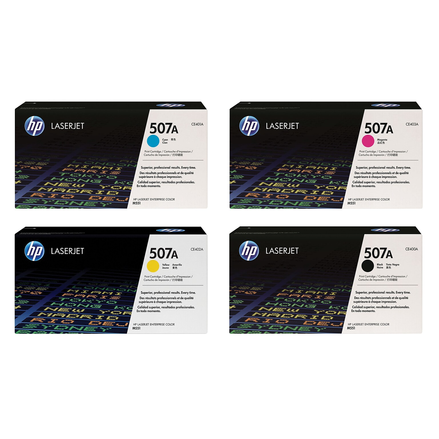 HP 507 Black/Cyan/Magenta/Yellow Standard Yield Toner Cartridge, 4/Pack