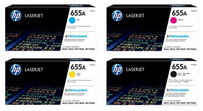 HP 655 Black/Cyan/Magenta/Yellow Standard Yield Toner Cartridge, 4/Pack