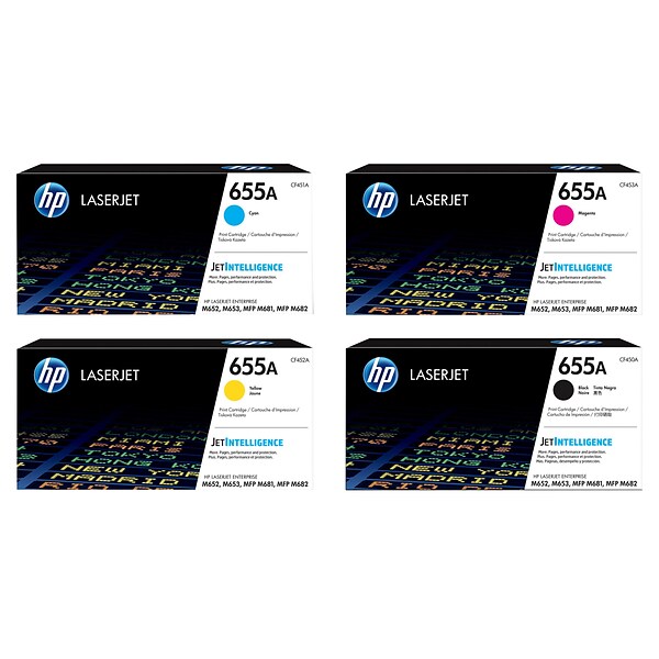 HP 655 Black/Cyan/Magenta/Yellow Standard Yield Toner Cartridge, 4/Pack