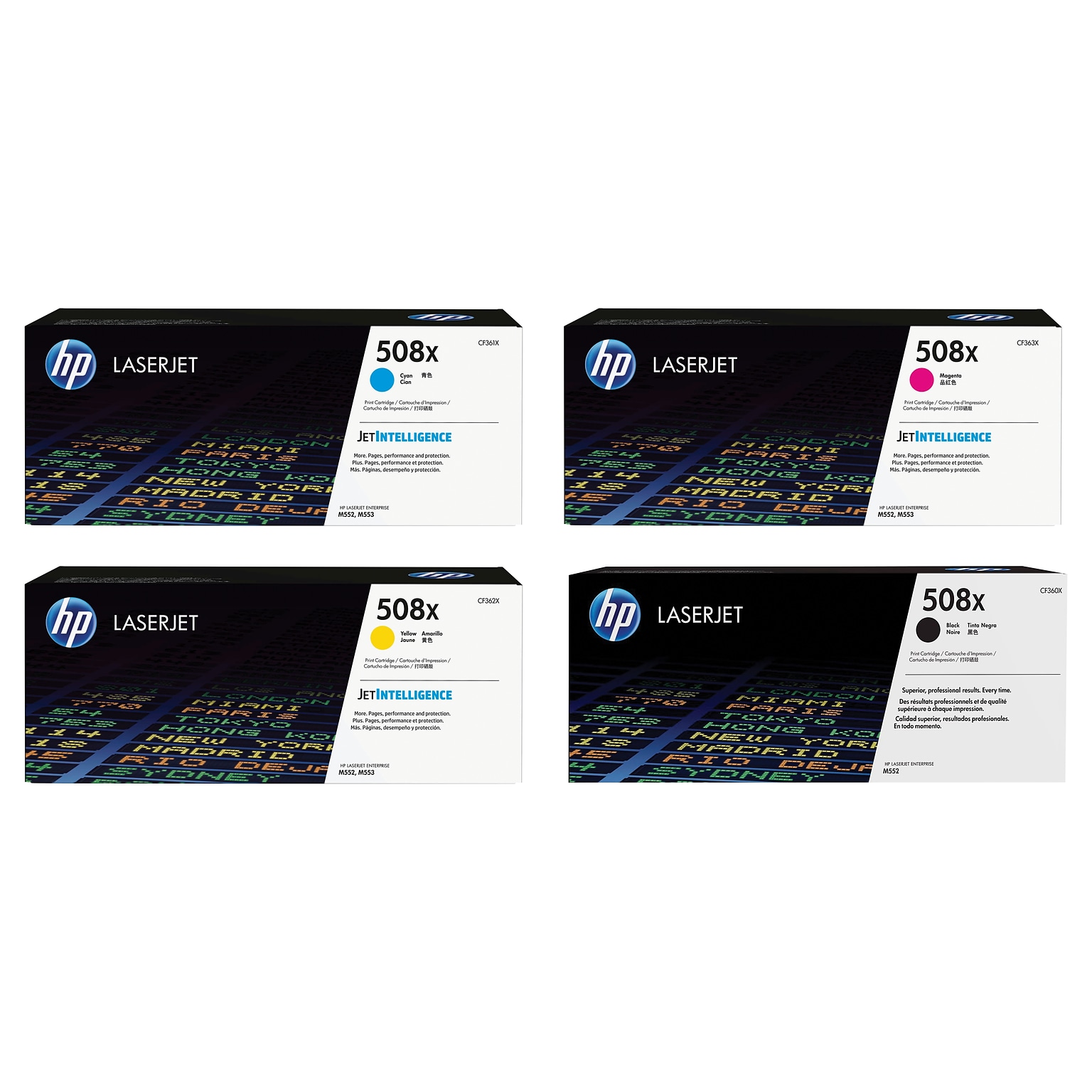 HP 508 Black/Cyan/Magenta/Yellow High Yield Toner Cartridge, 4/Pack