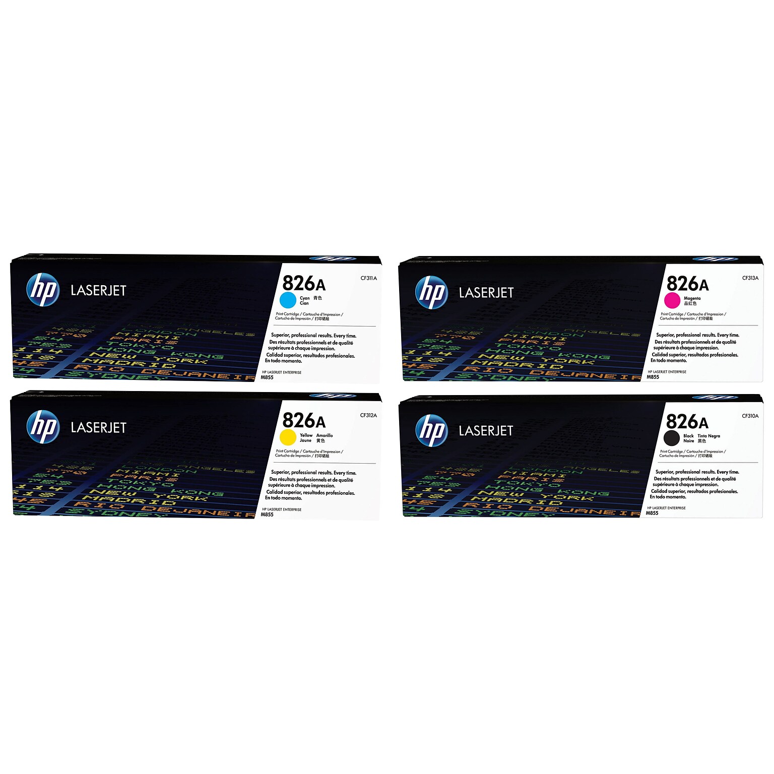 HP 826 Black/Cyan/Magenta/Yellow Standard Yield Toner Cartridge, 4/Pack