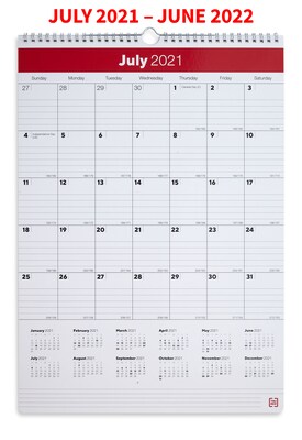 2021-2022 TRU RED™ Academic 12 x 17 Monthly Calendar, Red/Black/Gray (TR54276-21)