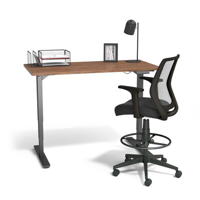 Staples Essentials Fabric Drafting Stool with Backrest and Footrest, Black (UN59384)