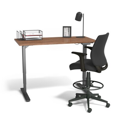 Staples Essentials Fabric Drafting Stool with Backrest and Footrest, Black (UN59388)