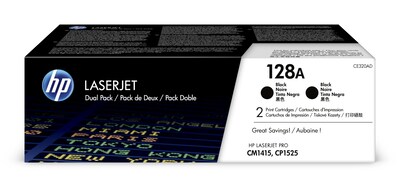 HP 128A Black Standard Yield Toner Cartridge, 2/Pack (CE320AD)