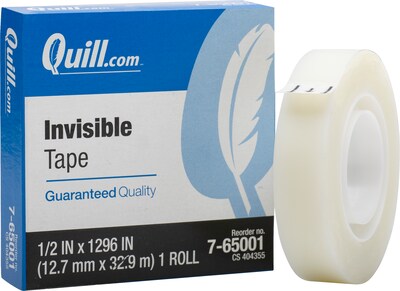 Quill Brand® Invisible Tape, Matte Finish, 1/2 x 36 yds., Single Roll (70016028915)