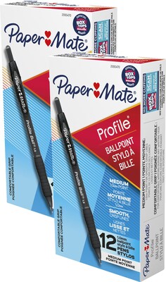 BOGO Paper Mate Profile Retractable Ballpoint Pen, Medium Point, Black Ink, Dozen