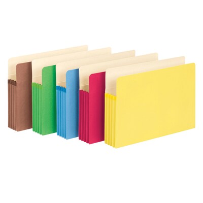 Smead 10% Recycled Reinforced File Pocket, 3 1/2 Expansion, Legal Size, Assorted, 5/Pack (1526ESSA)