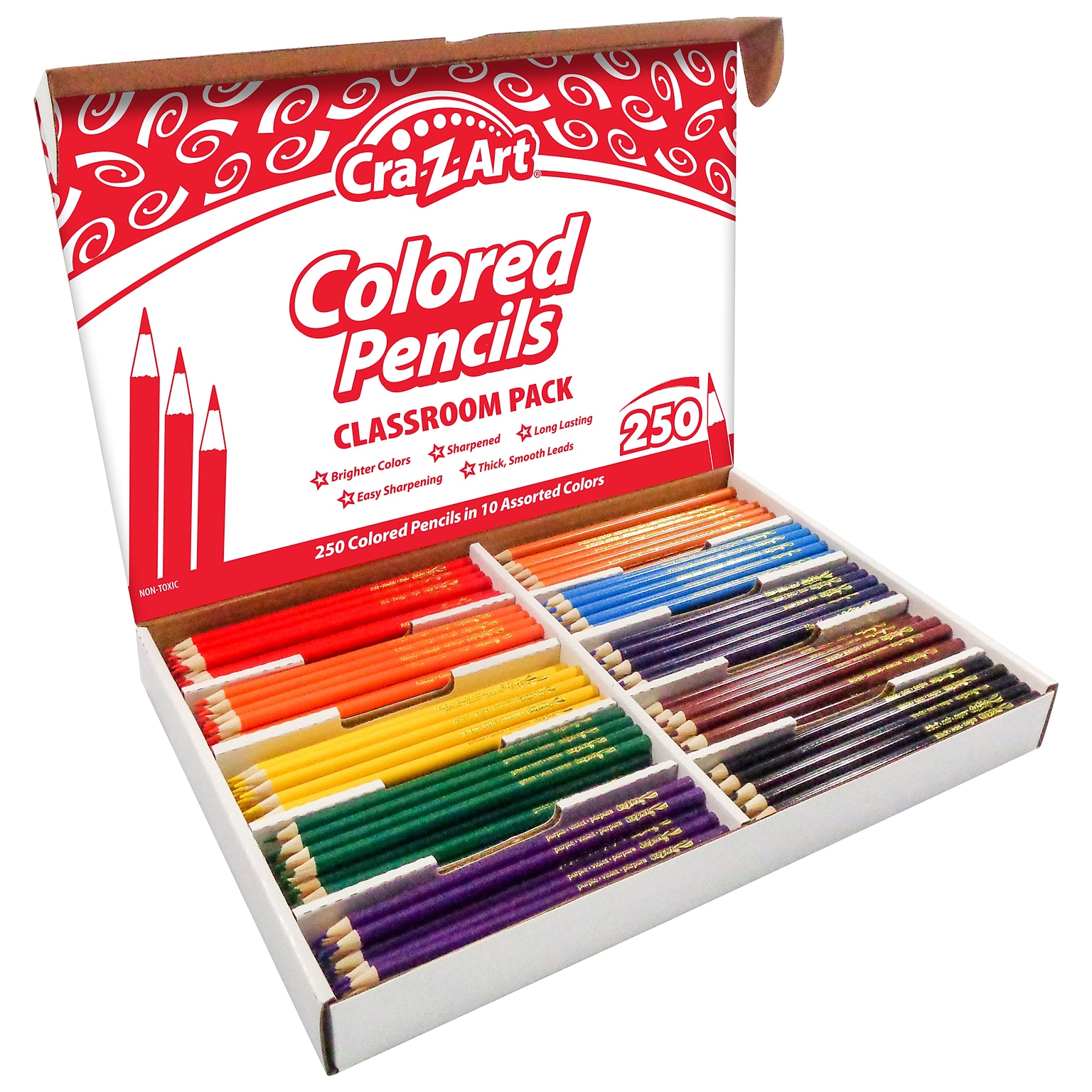 Cra-Z-Art Colored Pencil Classroom Pack, Assorted Colors, 250/Pack (CZA740011)