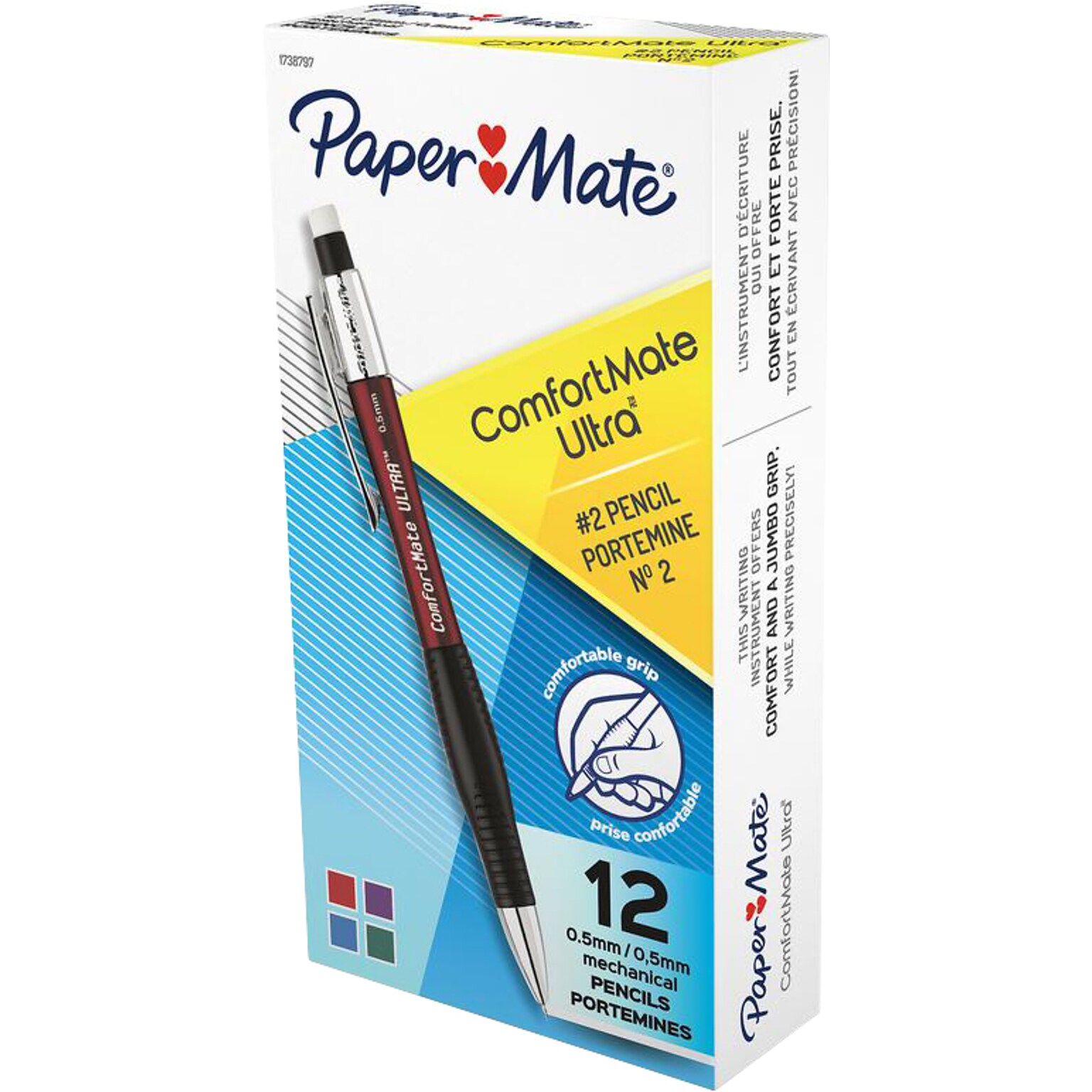 Paper Mate Comfortmate Ultra Mechanical Pencil, 0.5mm, #2 Medium Lead, Dozen (1738797)