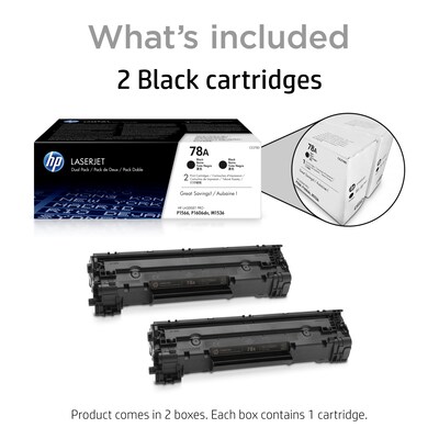 HP 78A Black Standard Yield Toner Cartridge, 2/Pack (CE278AD)