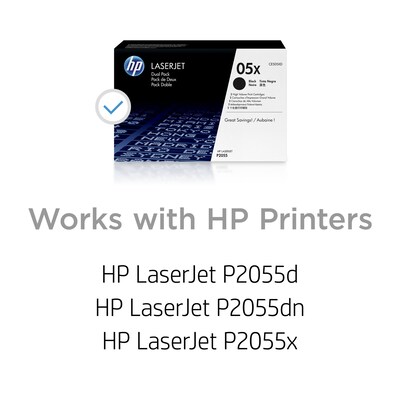 HP 05X Black High Yield Toner Cartridge, 2/Pack (CE505XD)