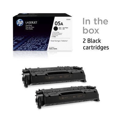 HP 05A Black Standard Yield Toner Cartridge, 2/Pack (CE505D), print up to 2300 pages