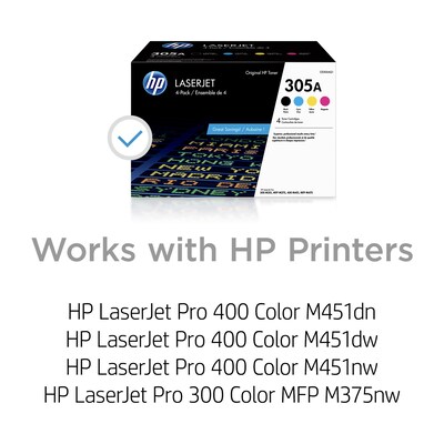 HP 305A Black/Cyan/Magenta/Yellow Standard Yield Toner Cartridge, 4/Pack