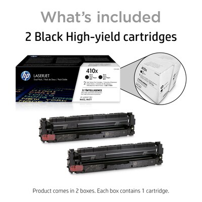 HP 410X Black High Yield Toner Cartridge, 2/Pack (CF410XD)