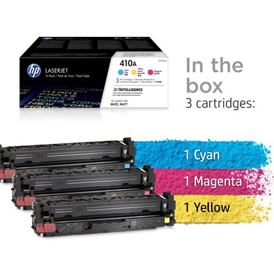 HP 410A Cyan/Magenta/Yellow Standard Yield Toner Cartridge, 3/Pack (CF251AM)
