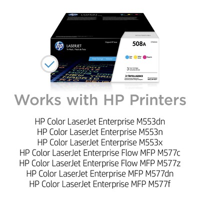 HP 508A Cyan/Magenta/Yellow Standard Yield Toner Cartridge, 3/Pack (CF360AM)