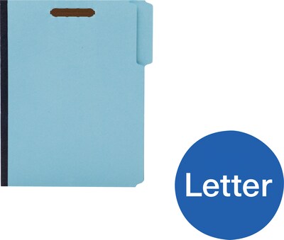 Quill Brand® Heavy-Duty 1/3-Cut Assorted 2-Fastener Pressboard File Folders with 3 Gusset, Letter, Blue, 25/Box (761543R)